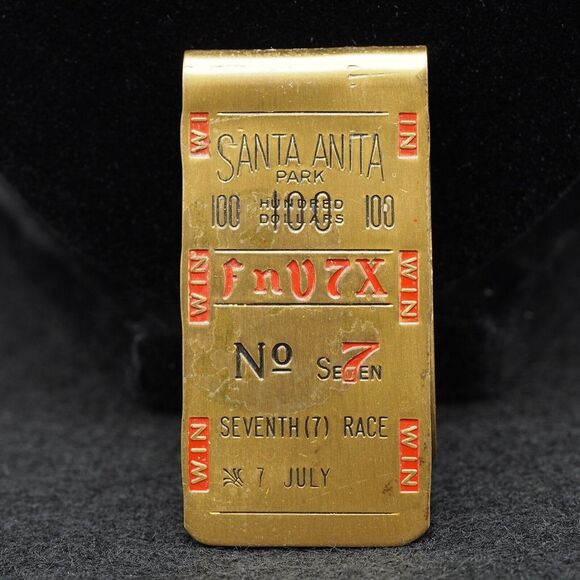 Other - 1977 Santa Anita CA Horse Racing Brass Money Clip Betting Stub VTG‎